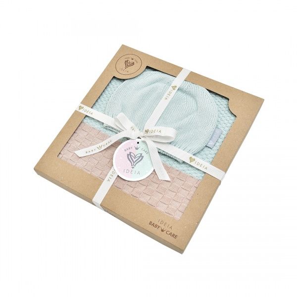 Плед IDEIA в'язаний Малятко печворк + шапочка 70х90 см бежево-зелений 8000029910 