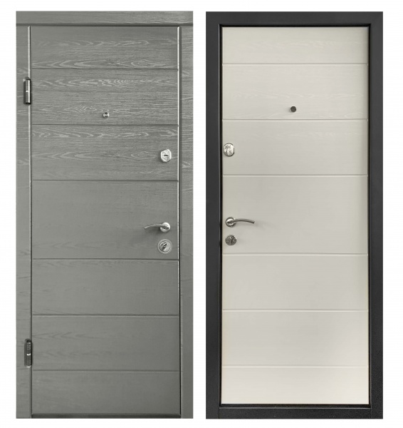 Дверь входная Министерство дверей Оптима 202 Микс дуб грифель / дуб пломбир горизонт 2050х860 мм левая