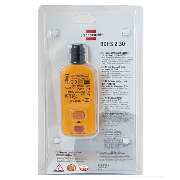 Виделка з пристроєм захисного відключення Brennenstuhl BDI-A 2 30 IP55 3500 Вт 16 А