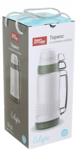 Термос Eclipse со стеклянной колбой зеленый 1000 мл Flamberg Smart Kitchen