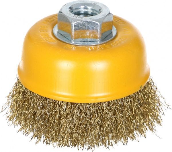 Щетка Чашка 75мм М14, гофрированная латунированная проволока 0.3мм Tolsen 77501