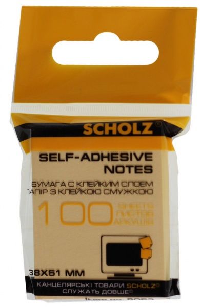 Бумага для заметок с липким слоем 38х51мм 100 лист. цвет в ассортименте 8053 SCHOLZ
