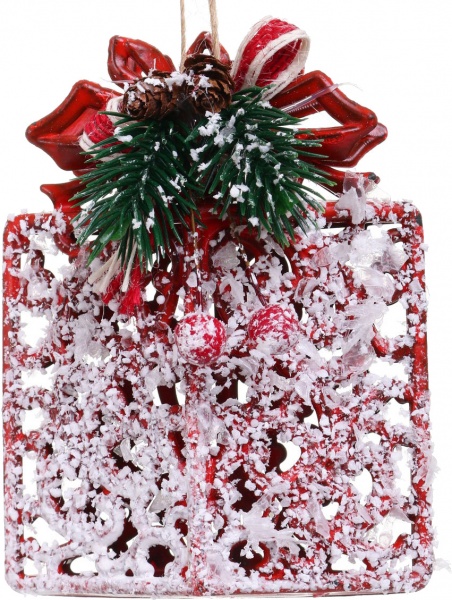 Декоративная подвеска Подарок 11 см белый с красным NY21066