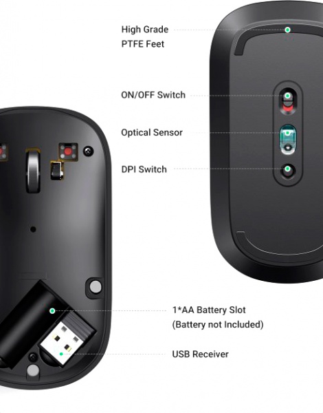 Мишка бездротова UGREEN MU001 Portable Wireless Mouse black (90372) 