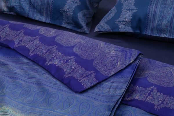 Комплект постільної білизни Brunelleschi B1 сімейний синій із золотим Granfoulard