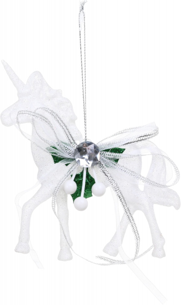 Декорация новогодняя Китай Единорог с декором YE523W 11 см белый
