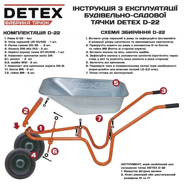 Тачка строительная DETEX D-22/1207