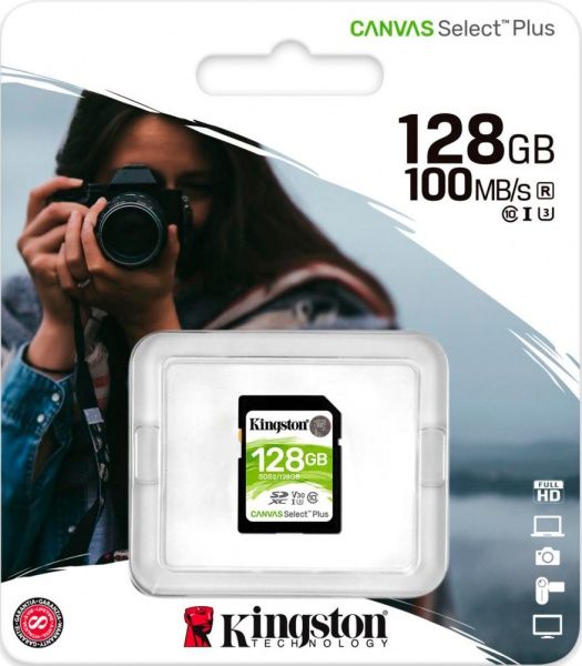 Карта пам'яті Kingston SDXC 128 ГБ Class 10UHS-I Class 3 (U3) (SDS2/128GB) Canvas Select Plus V30 