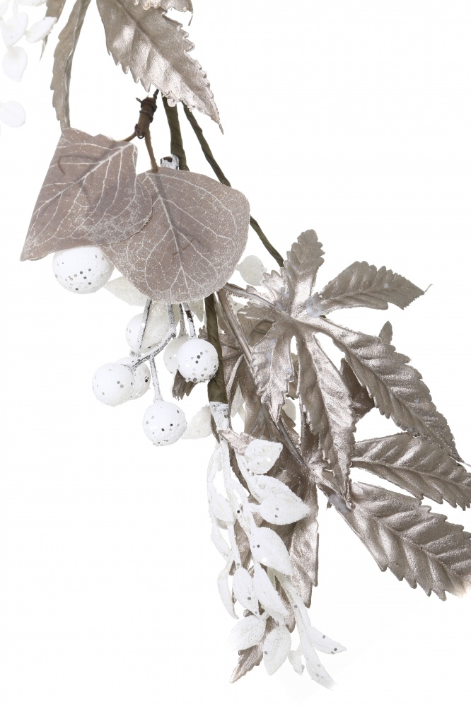 Декоративна гірлянда з листочками і ягодами пластик шампань 120 см LH6043G4 CM&WT