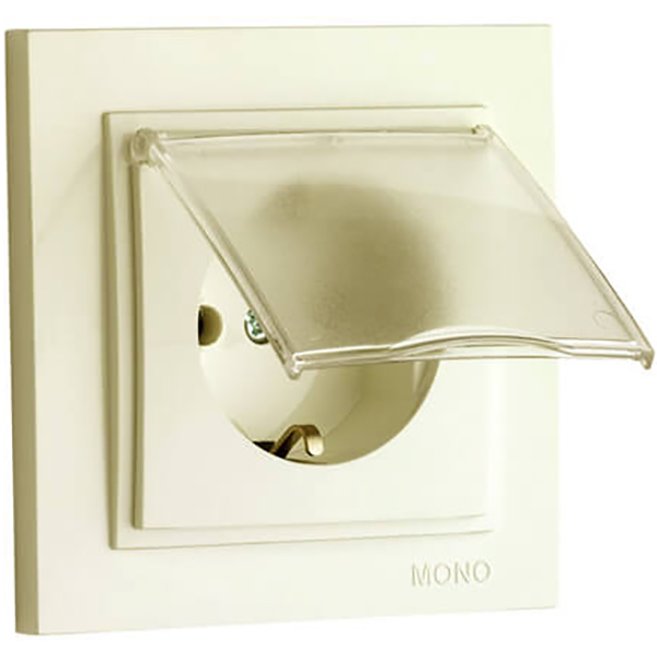 Розетка із заземленням Mono Despina без шторок з кришкою крем