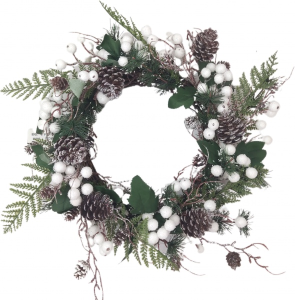 Вінок зі штучної хвої з шишками і білими ягодами d360 мм RS1H925 