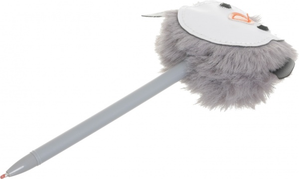 Ручка шариковая Пингвин с искусственным мехом серый 