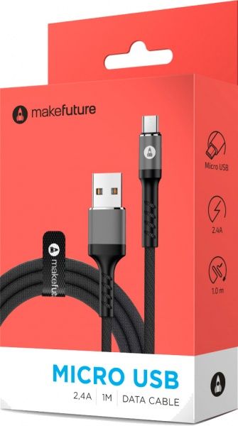 Кабель MakeFuture USB – microUSB 1 м чорний (MCB-MD1GR) (2.4A) Denim Grey 