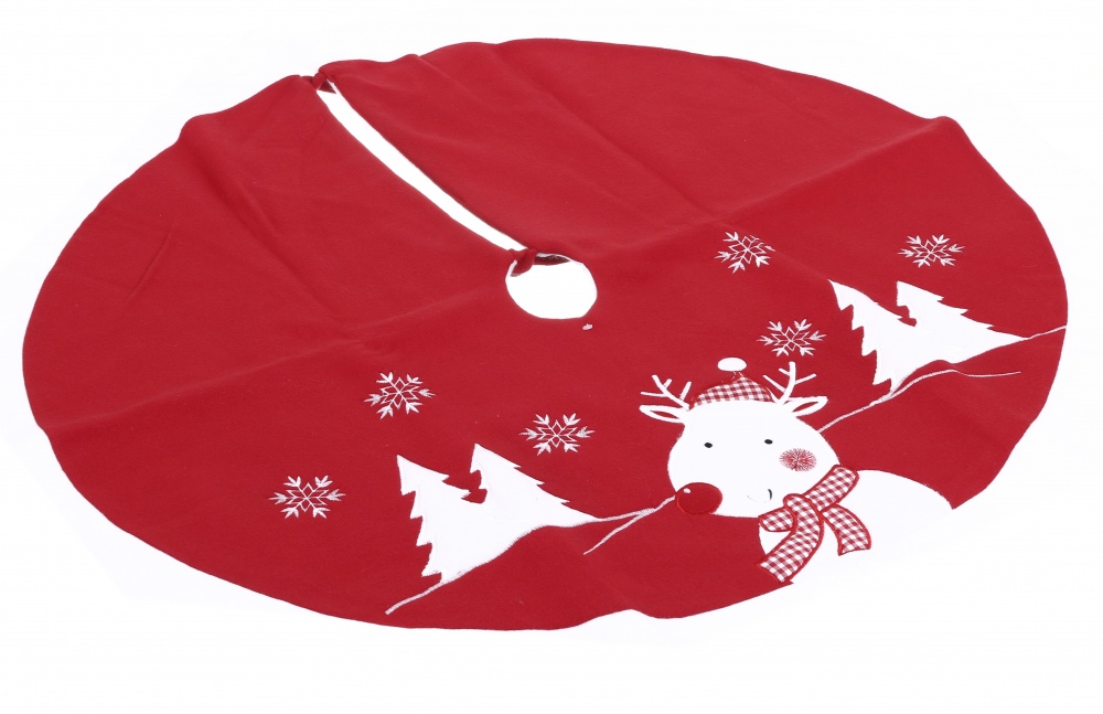 Килимок новорічний під ялинку із лосиком біло-червоний 90 см AT57-02