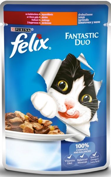 Корм Felix Fantastic Duo с индейкой и печенью в желе 100 г