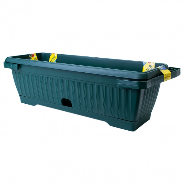 Вазон Алеана Терра балк. 50х18 см+2 крепления+поддон прямоугольный 9 л темно-зеленый 