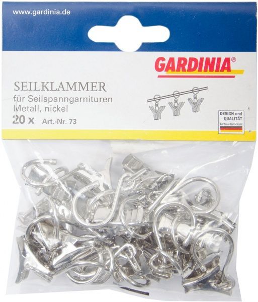 Гачки з прищіпкою для струнних карнизів Gardinia набірний нікель 