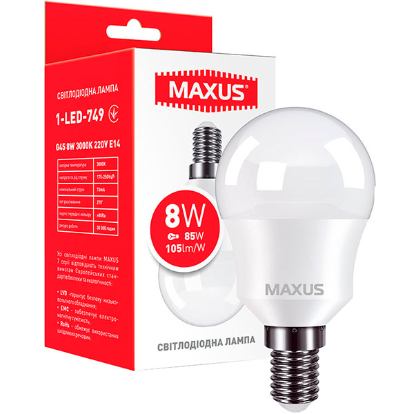 Лампа світлодіодна Maxus 8 Вт G45 матова E14 220 В 3000 К 1-LED-749 