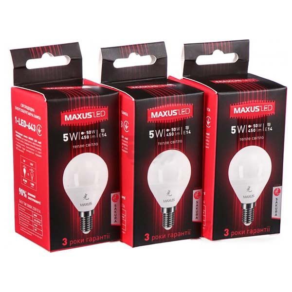 Лампа LED Maxus Sakura G45 F E14 5 Вт 3000K 3 шт