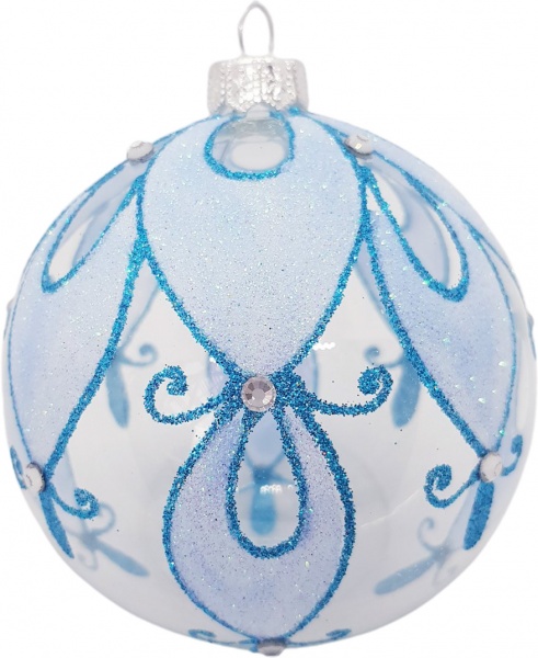 Подарункова куля Юріта Орнамент 100 мм блакитний із білим G100226M
