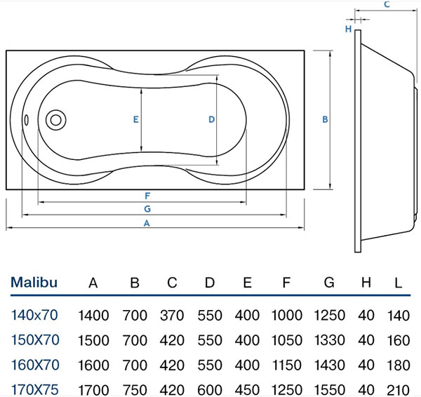 Ванна акриловая Koller Pool Malibu 140x70