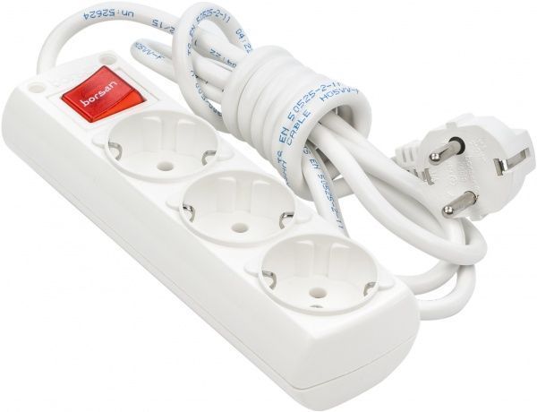 Подовжувач Borsan із вимикачем із заземленням 3 гн. білий 2 м BR.1563-2 