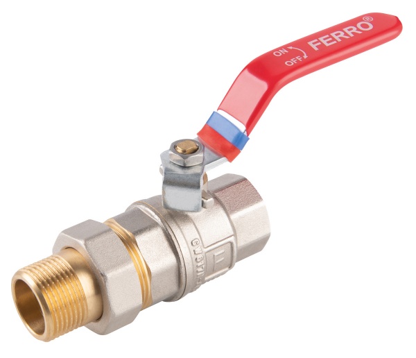 Кран шаровой Ferro F-Power 30 бар с дросселем и полумуфтой нр-вр ¾