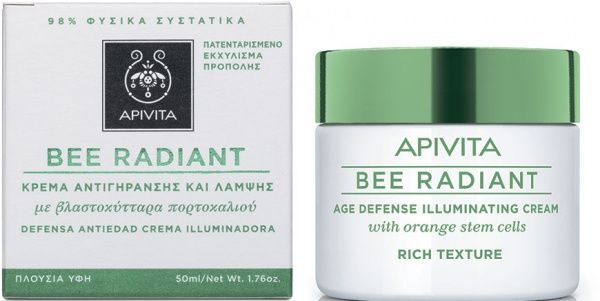 Крем Apivita Bee radiant с насыщенной текстурой для сияния и защиты от преждевременного старения кожи со стволовыми клетками апельсина 50 мл