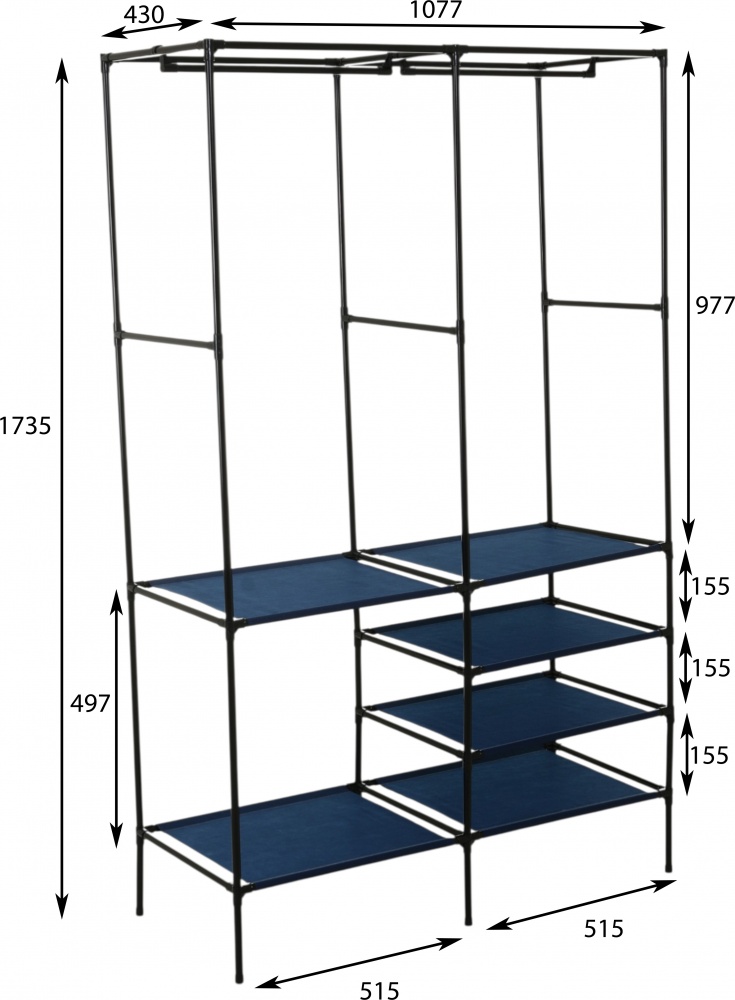 Тканинна шафа для одягу INDIGO 1730х1077х450 мм синій