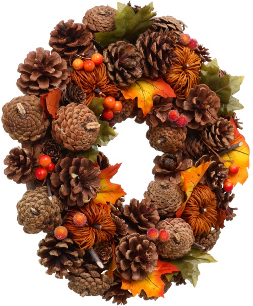 Венок с шишками, ягодами и листьями d340 мм EPI-C32535 