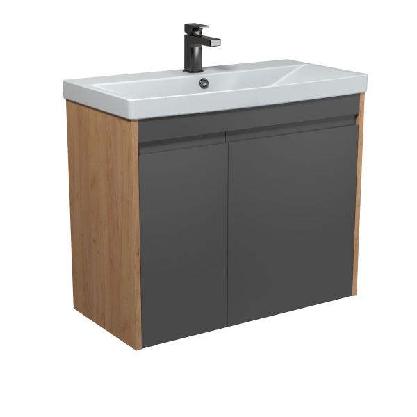 Тумба Мойдодыр Olive 80-U с умывальником Sempre 80 подвесная/напольная