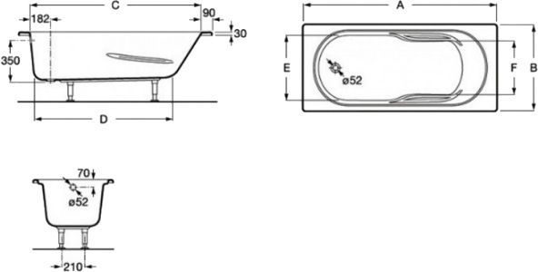 Ванна акрилова ROCA Genova 170x70 з ніжками A248363000