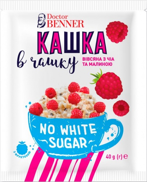 Каша ТМ Doctor BENNER овсяная Кашка в Чашку с чиа и малиной 40 г 
