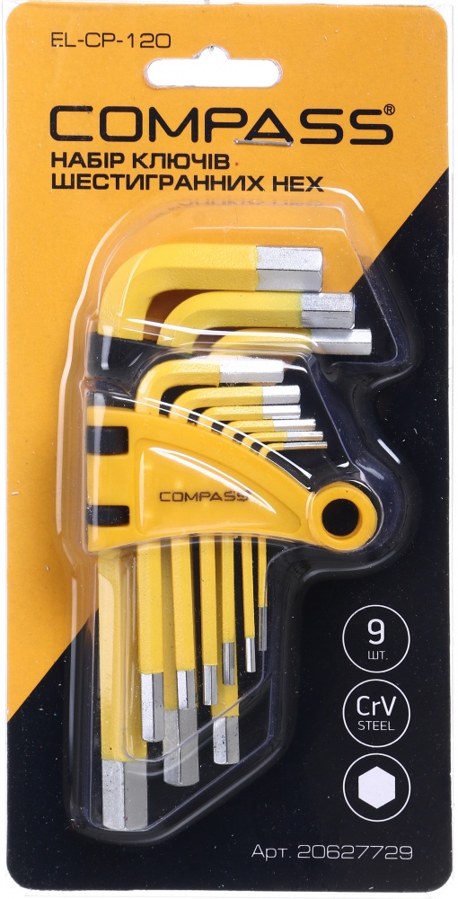 Набор ключей Compass имбусовых 120 мм HEX 1.5-10 мм 9 шт. EL-CP-120