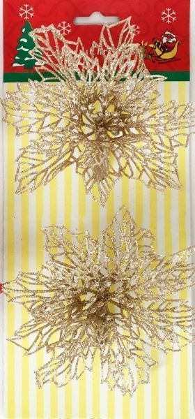 Набір новорічних декорацій Shunda Квітка пуансетія ажурна 14 см 2 шт.