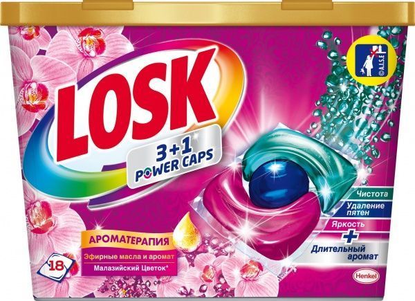 Капсулы для машинной стирки Losk Трио АО Эфирные масла и аромат_Малазийский цветок 18 шт.