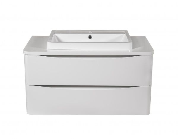 Тумба подвесная Aqua Rodos Vista белый глянец со столешницей 90 см и умывальником Bar 60 см