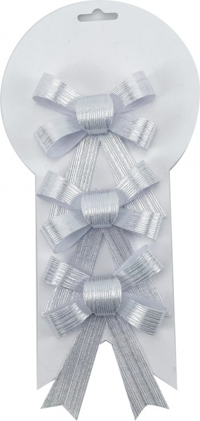 Декорація новорічна Shunda бант 9х12 см срібний 3 шт
