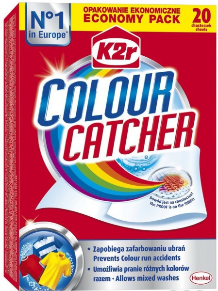 Серветки для машинного та ручного прання K2r COLOUR CATHER проти зафарбовування і вицвітання одягу 20 шт. 