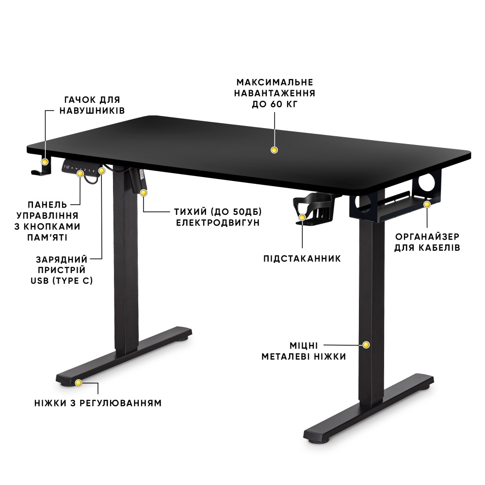 Стіл комп'ютерний Mealux PowerDesk Lite Black (EVO-201 Lite B/B)