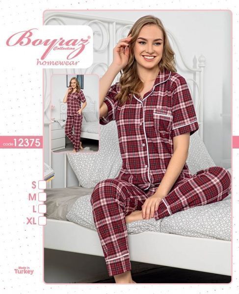 Пижама женская Бойраш клетка р. XL бордовый 12375 
