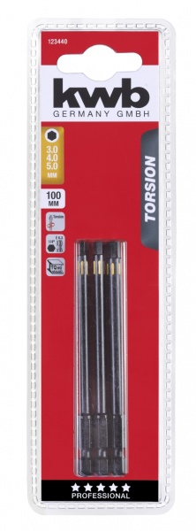 Набор бит KWB торсионных HEX 3,4,5 мм 3 шт. 123440