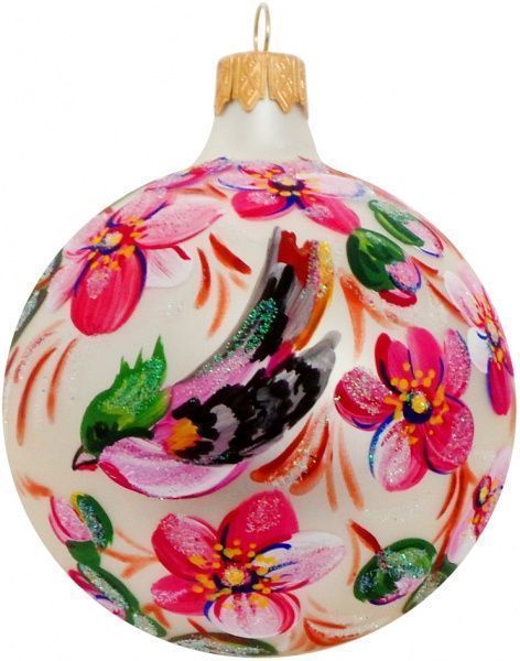 Шар стеклянный Цветы 4 d80 К-263-80 белый