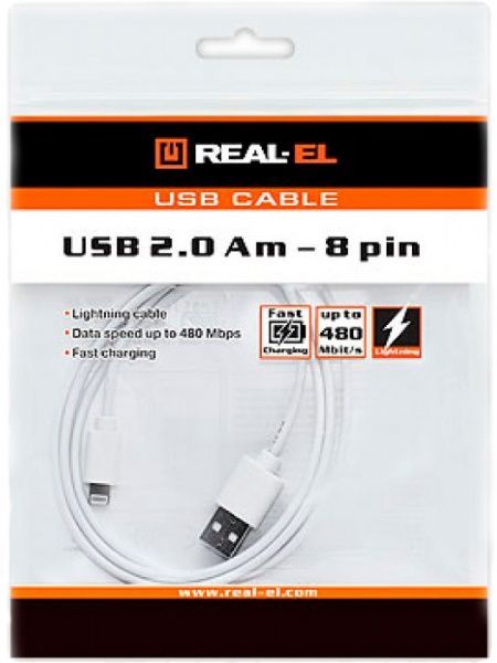 Real-el 1 м (USB 2.0 AM-8pin 1m, white (REA) кабель