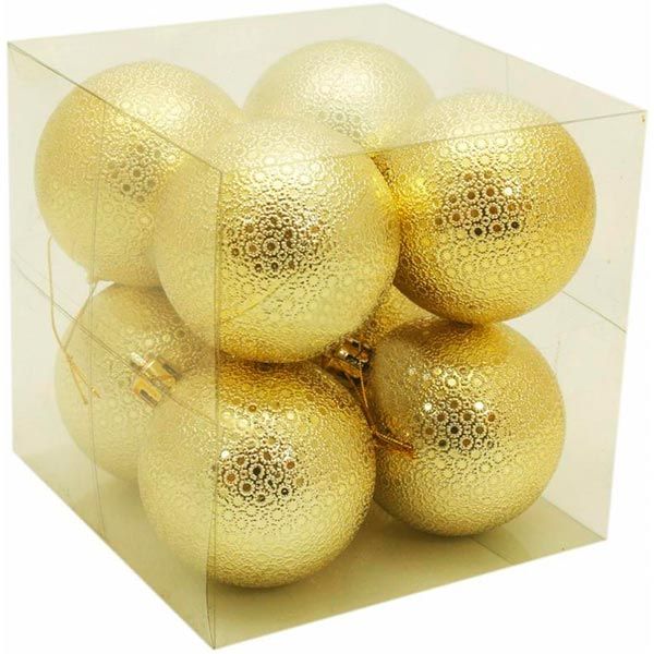 Набір пластикових куль рельєф 8 шт золотистий