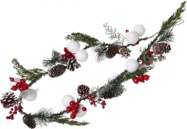 Декоративная гирлянда внутренняя 1,3м заснеженная с ягодами, шишками и шарами RS1T781 