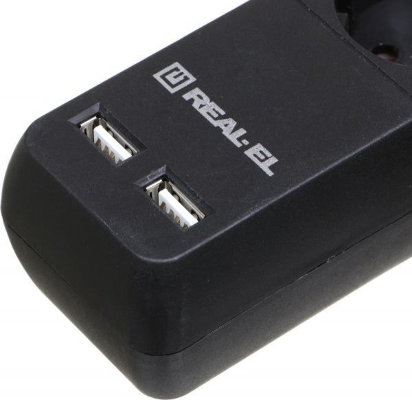 Фільтр-подовжувач REAL-EL RS-PROTECT USB із заземленням 6 гн. чорний 1,8 м RS-6 PROTECT USB, 1.8m, black 
