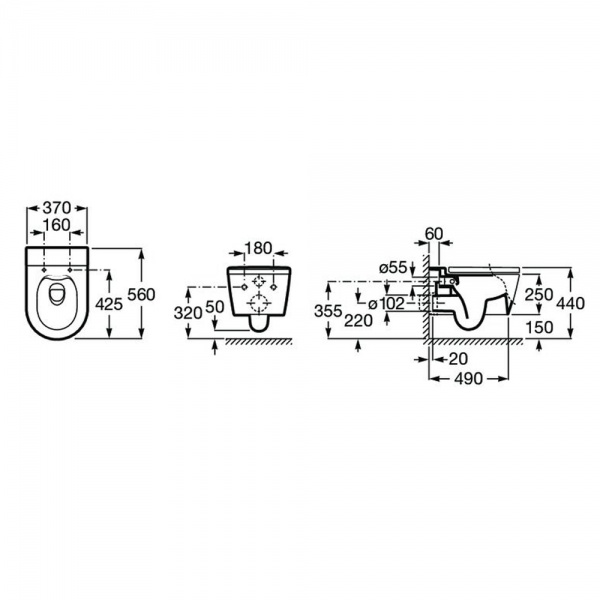 Унітаз підвісний Inpira Round A34S998000 без сидiння онiкс