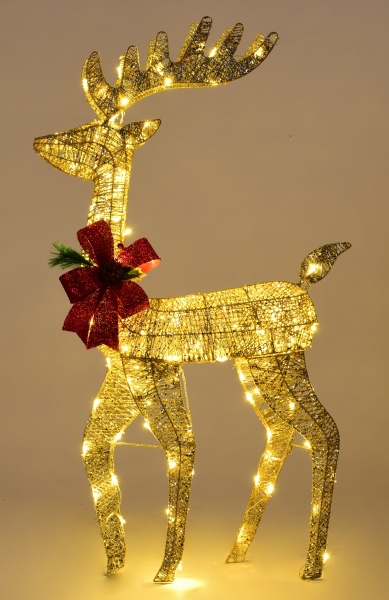Декорация новогодняя светодиодная металлическая олень с бантом светодиодная (LED) 120 ламп 120 см 