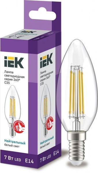 Лампа светодиодная IEK FIL C35 7 Вт E14 4000 К 220 В прозрачная 